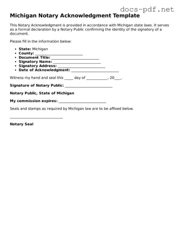 Official  Notary Acknowledgement Form for Michigan