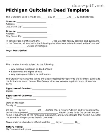 Official  Quitclaim Deed Form for Michigan