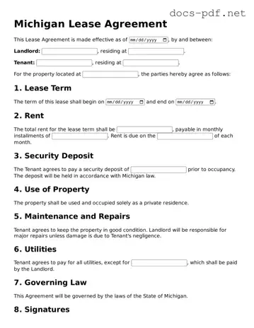 Official  Lease Agreement Form for Michigan