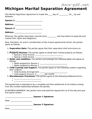 Official  Marital Separation Agreement Form for Michigan