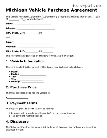 Official  Vehicle Purchase Agreement Form for Michigan