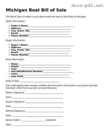 Official  Boat Bill of Sale Form for Michigan