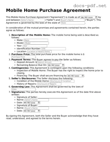 Free Mobile Home Purchase Agreement Document
