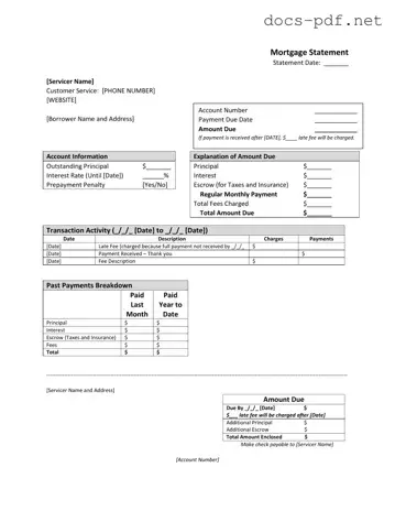Mortgage Statement Form in PDF