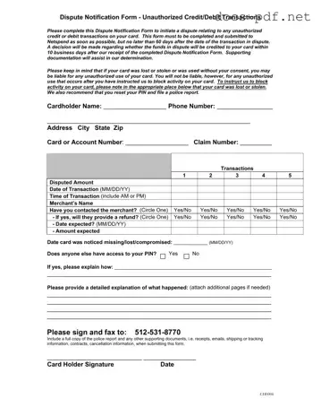 Netspend Dispute Form in PDF