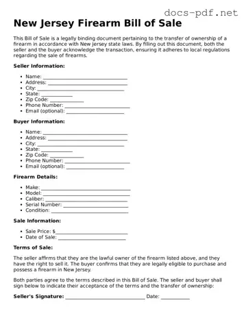 Official  Firearm Bill of Sale Form for New Jersey