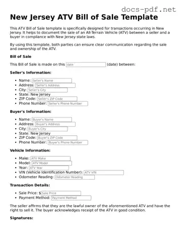 Official  ATV Bill of Sale Form for New Jersey