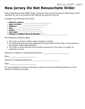 Official  Do Not Resuscitate Order Form for New Jersey