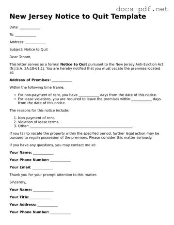 Official  Notice to Quit Form for New Jersey