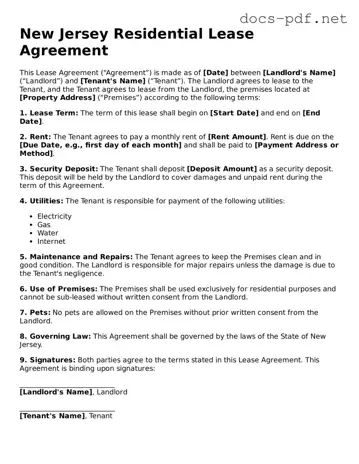 Official  Residential Lease Agreement Form for New Jersey