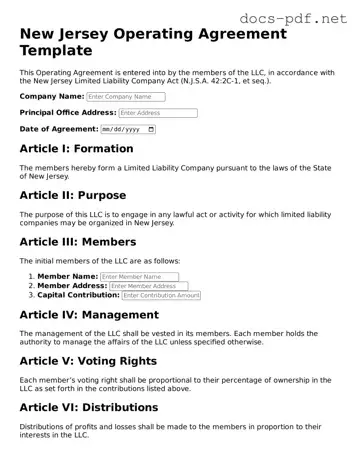 Official  Operating Agreement Form for New Jersey