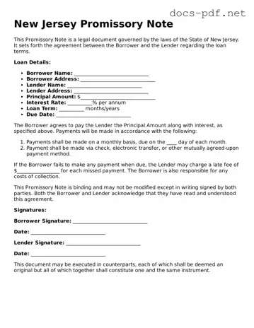 Official  Promissory Note Form for New Jersey
