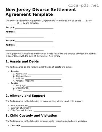 Official  Divorce Settlement Agreement Form for New Jersey