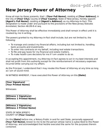 Official  Power of Attorney Form for New Jersey
