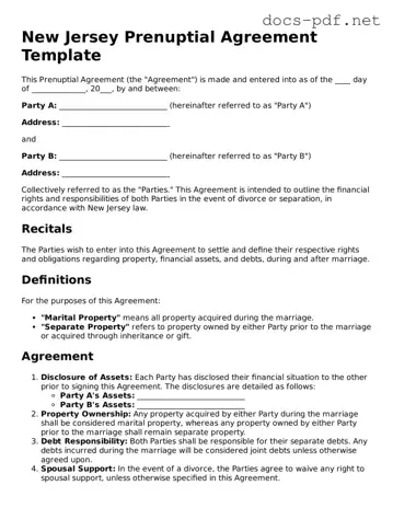 Official  Prenuptial Agreement Form for New Jersey