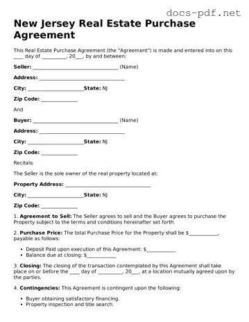 Official  Real Estate Purchase Agreement Form for New Jersey