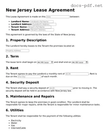 Official  Lease Agreement Form for New Jersey