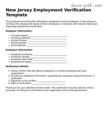 Official  Employment Verification Form for New Jersey