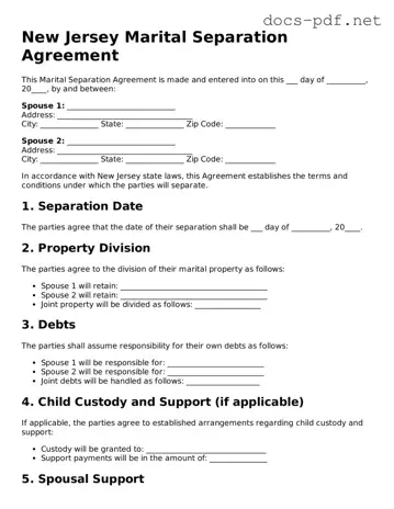 Official  Marital Separation Agreement Form for New Jersey