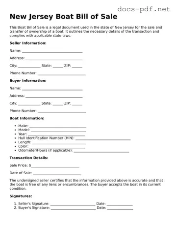 Official  Boat Bill of Sale Form for New Jersey