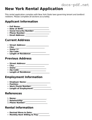 Official  Rental Application Form for New York