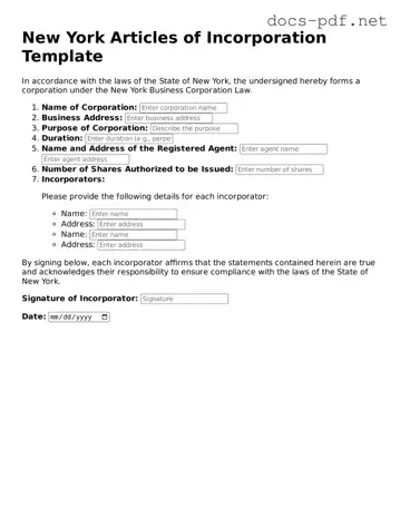Official  Articles of Incorporation Form for New York