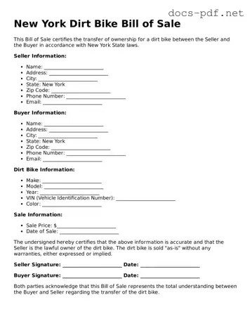 Official  Dirt Bike Bill of Sale Form for New York