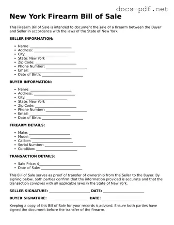 Official  Firearm Bill of Sale Form for New York