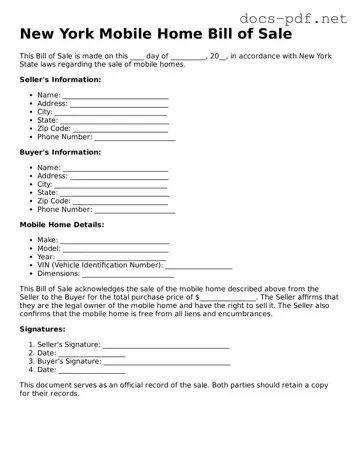 Official  Mobile Home Bill of Sale Form for New York