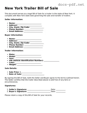 Official  Trailer Bill of Sale Form for New York