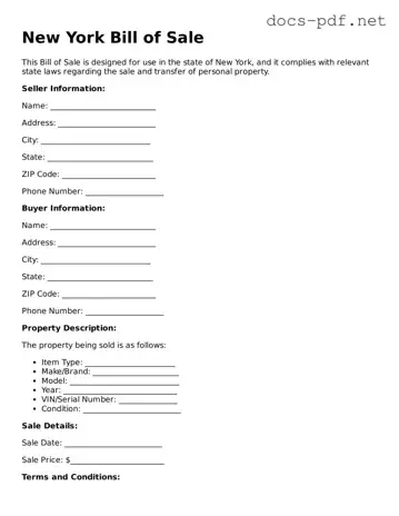 Official  Bill of Sale Form for New York