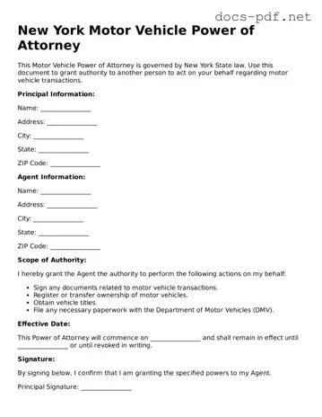 Official  Motor Vehicle Power of Attorney Form for New York