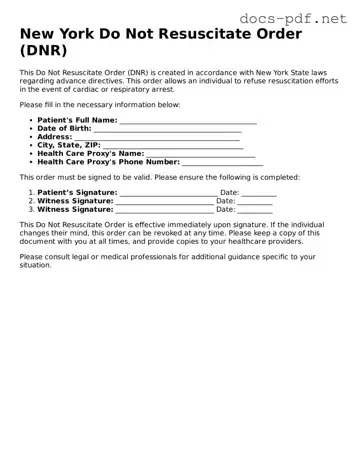 Official  Do Not Resuscitate Order Form for New York