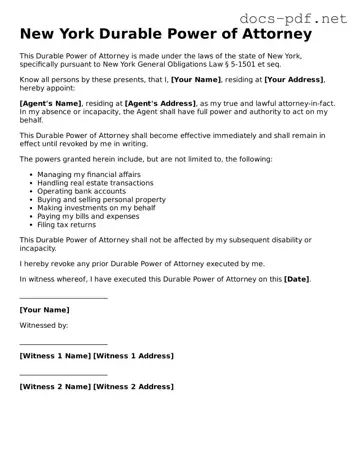 Official  Durable Power of Attorney Form for New York