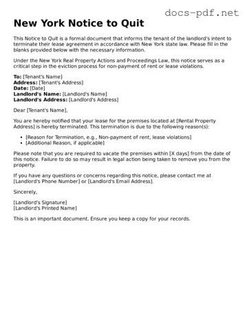 Official  Notice to Quit Form for New York