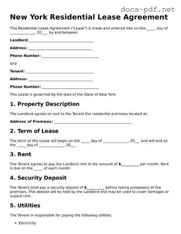 Official  Residential Lease Agreement Form for New York