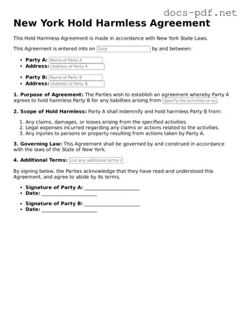 Official  Hold Harmless Agreement Form for New York