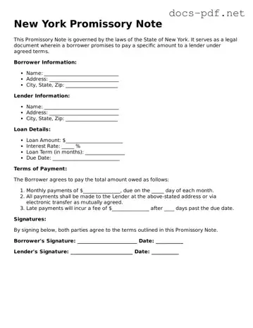 Official  Promissory Note Form for New York
