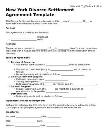 Official  Divorce Settlement Agreement Form for New York