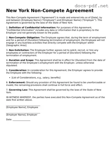 Official  Non-compete Agreement Form for New York
