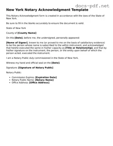 Official  Notary Acknowledgement Form for New York