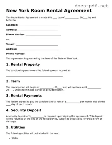 Official  Room Rental Agreement Form for New York