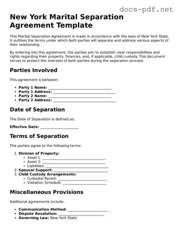 Official  Marital Separation Agreement Form for New York
