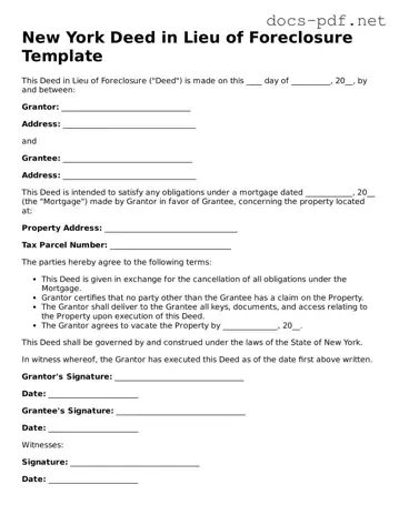 Official  Deed in Lieu of Foreclosure Form for New York