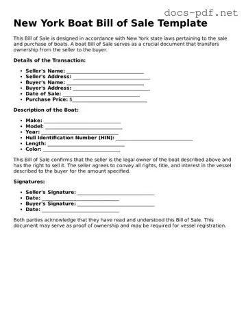 Official  Boat Bill of Sale Form for New York