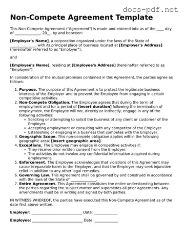 Free Non-compete Agreement Document