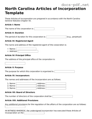 Official  Articles of Incorporation Form for North Carolina