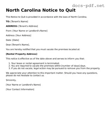 Official  Notice to Quit Form for North Carolina