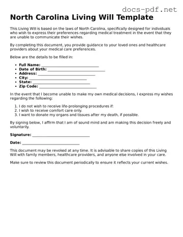 Official  Living Will Form for North Carolina