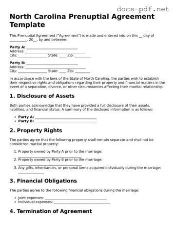 Official  Prenuptial Agreement Form for North Carolina